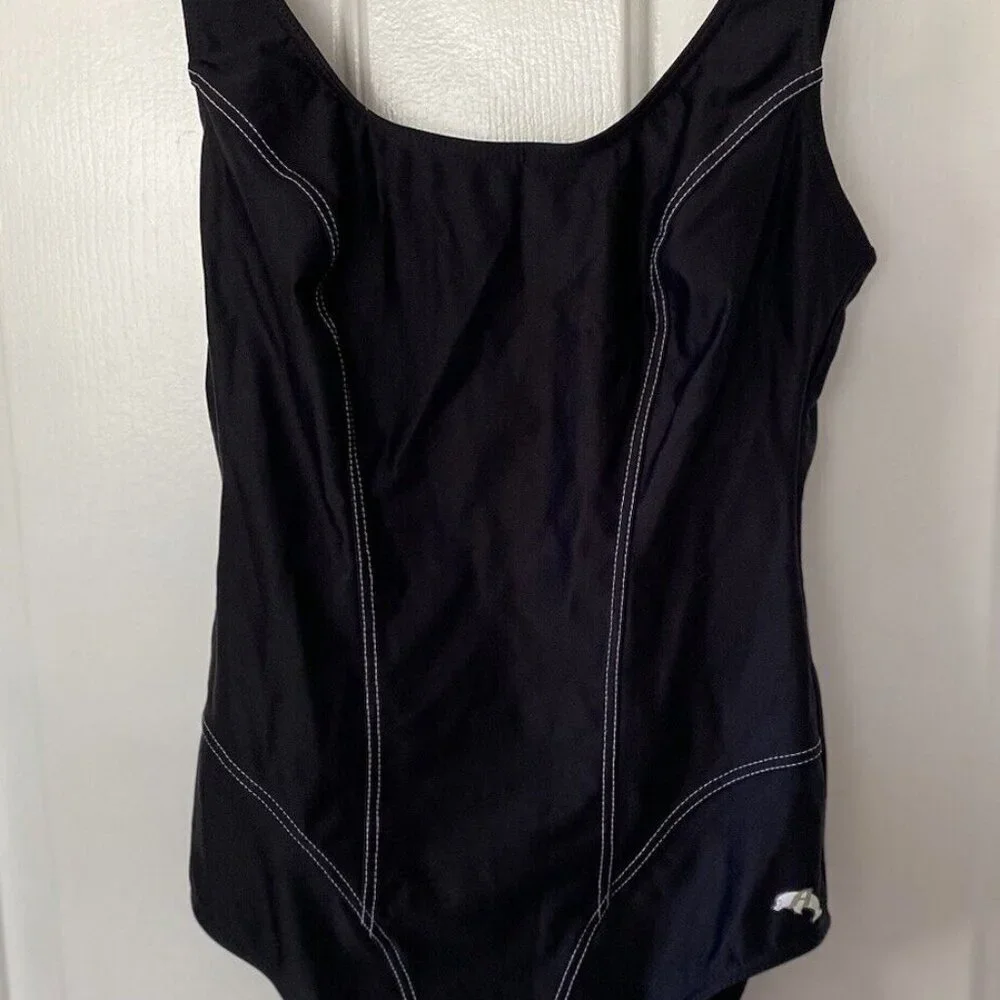Anita Classix One Piece Swimsuit Size 8 Black White Stitching C Cup Vintage Look